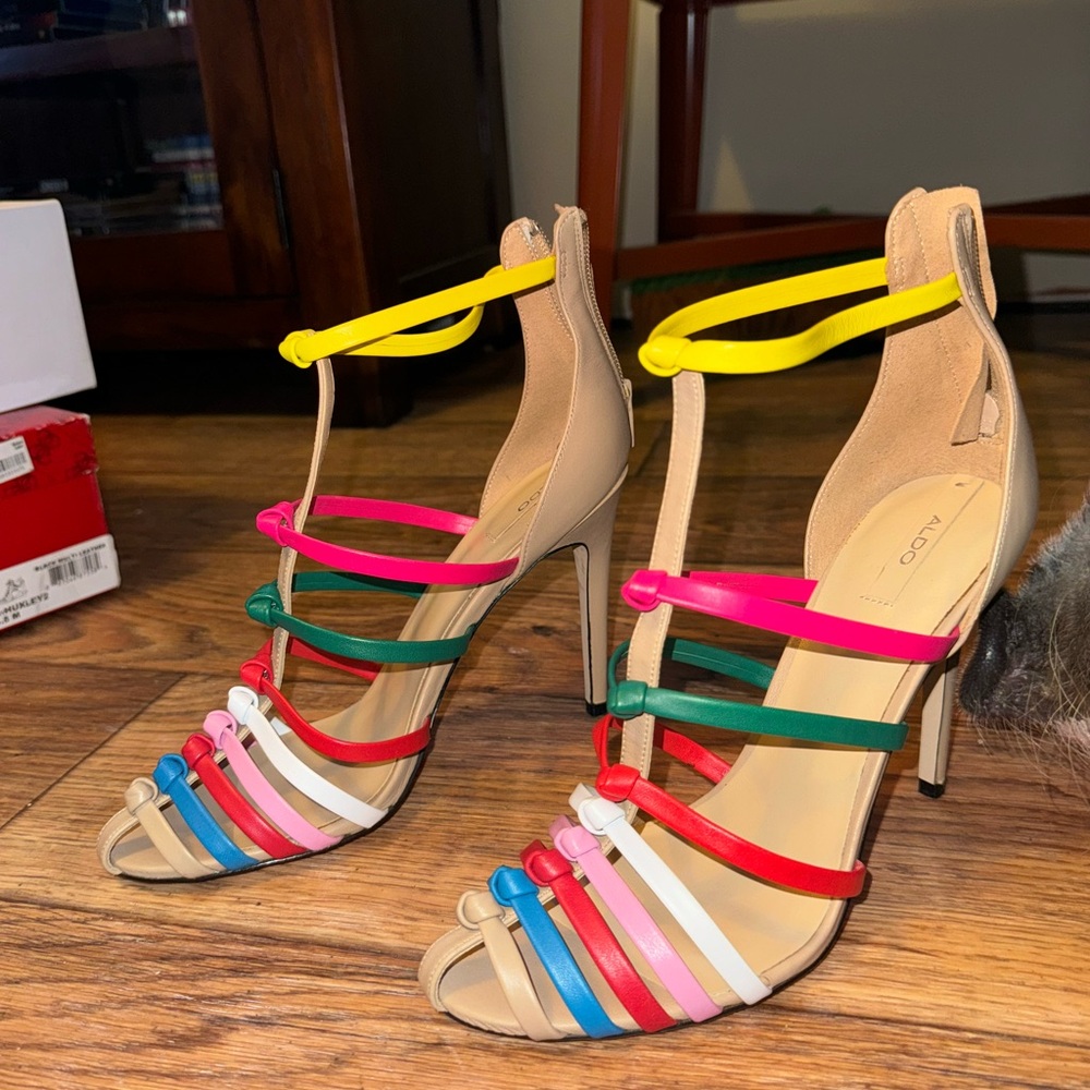Aldo strappy, colorful, sandal heels. Size 8